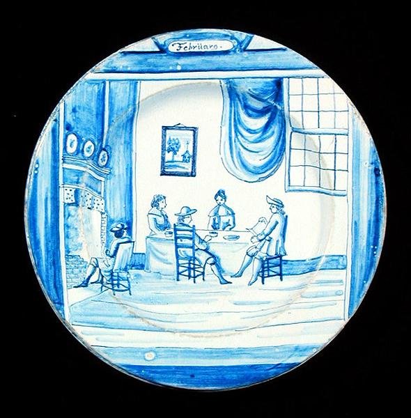 Delfts bord met afbeelding van de maand februari door Dutch School