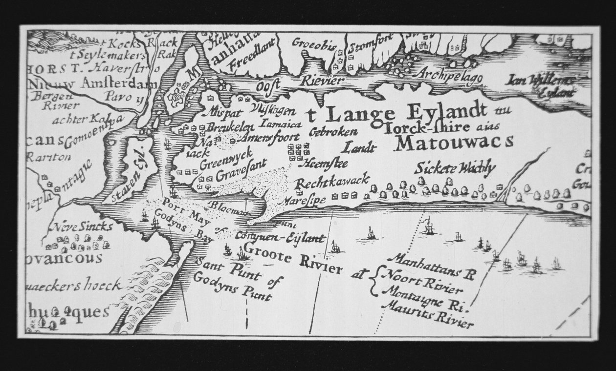 Geschiedenis van New York City: Nederlandse kaart die de herovering van Manhattan toont door Dutch School