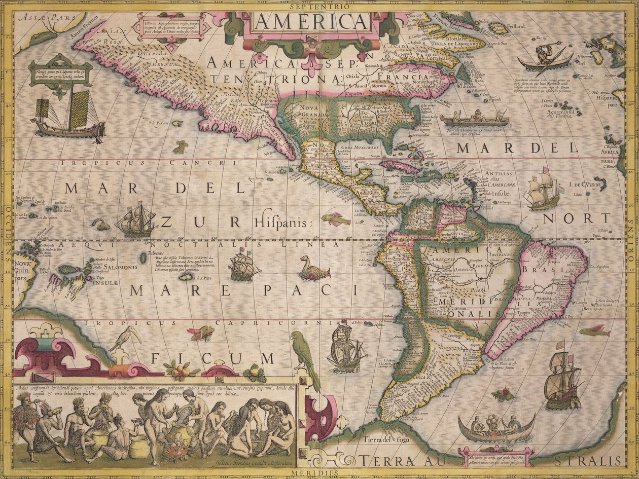 Kaart van Amerika, uit de Mercator Atlas, uitgegeven door Jodocus Hondius, Amsterdam, 1606 door Dutch School