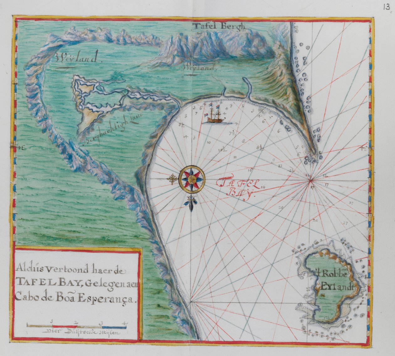 Kaart van de Kaap de Goede Hoop. Tafelbaai, Zuid-Afrika door Dutch School