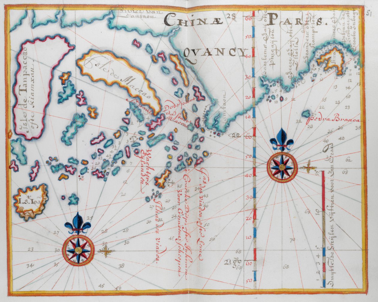 Kaart die een deel van de kust van China en eilanden toont. door Dutch School
