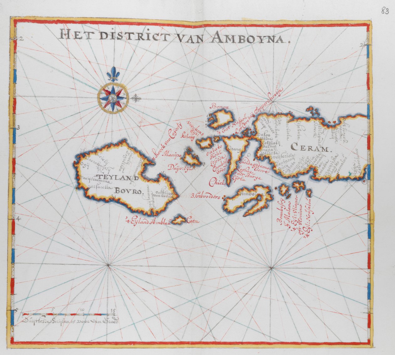 Kaart met de eilanden Bouro en Ceram (Seram), Indonesië door Dutch School