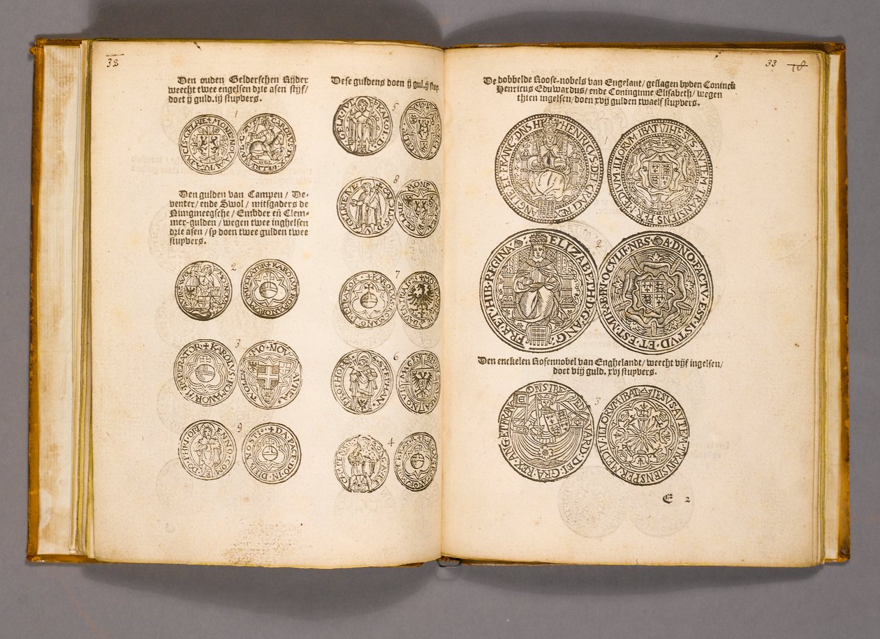 Geldboek met gravures van Engelse munten door Dutch School