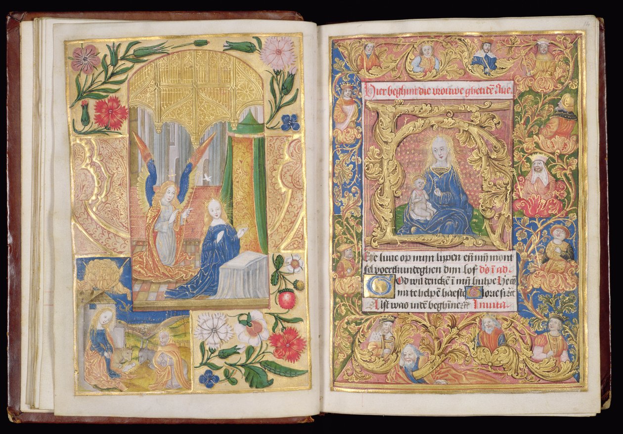 De Aankondiging en Maagd en Kind, miniaturen uit een Getijdenboek, Gebruik van Utrecht, c.1500-20 door Dutch School