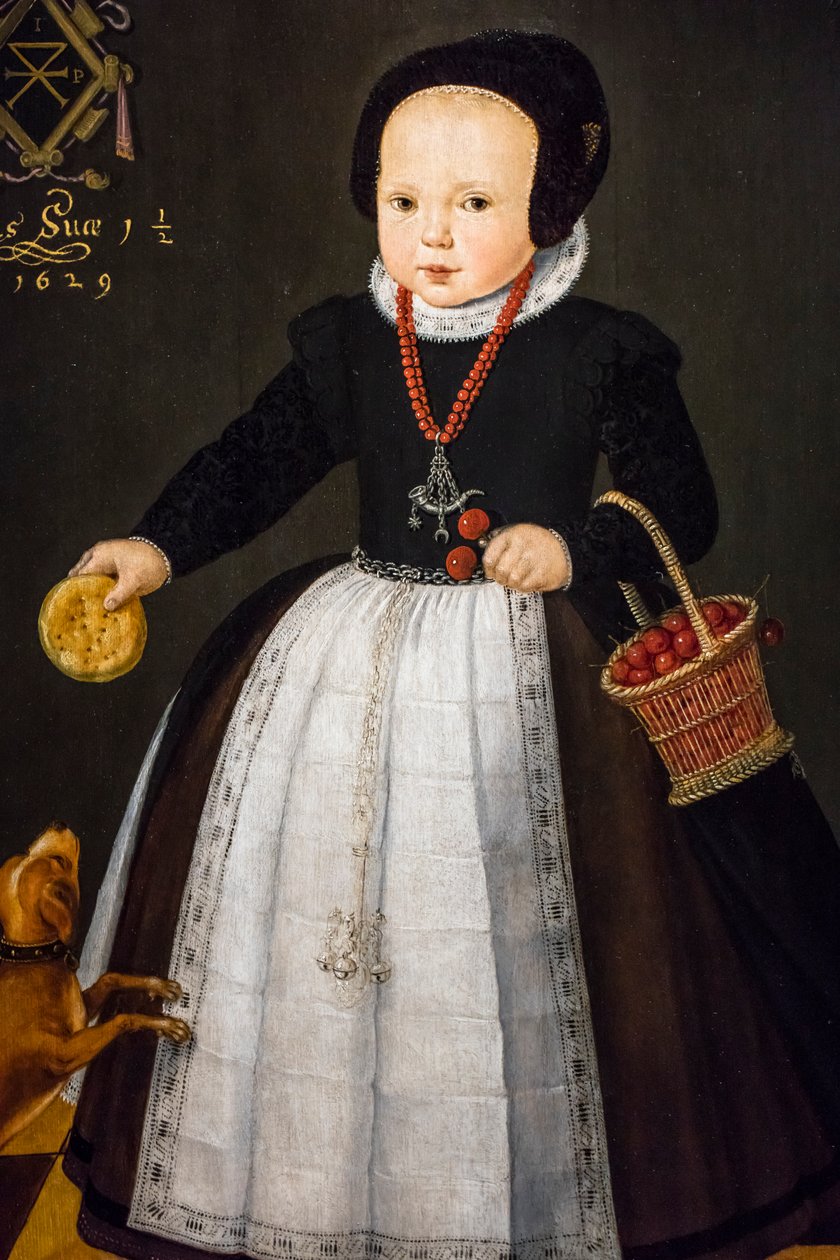 Portrait of Grietge Maertensdochter,detail,1629 (oil on wood) door Dutch School