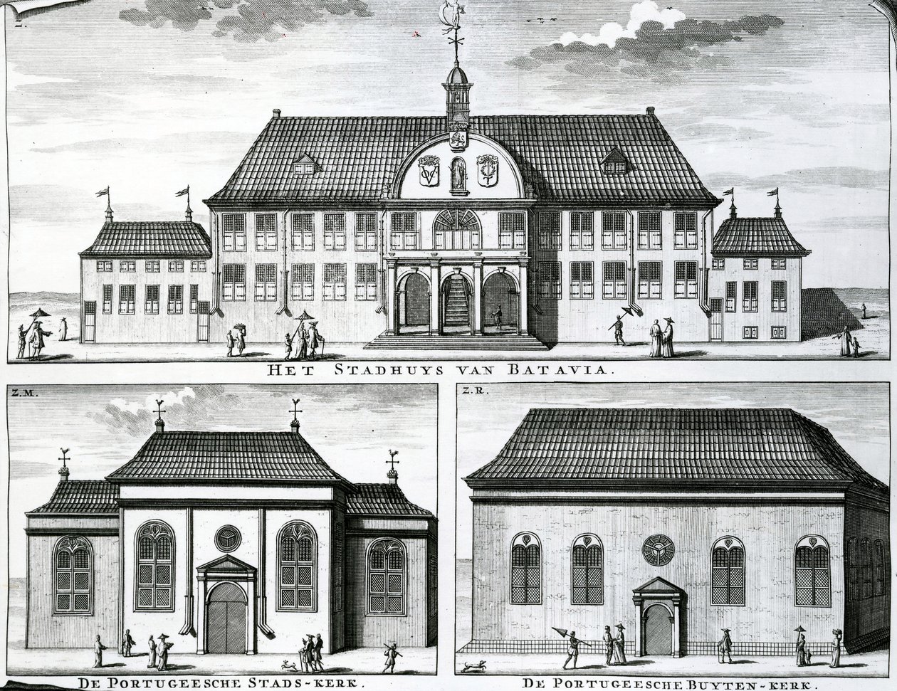Portugese kerk en stadhuis in Batavia, 19e eeuw door Dutch School