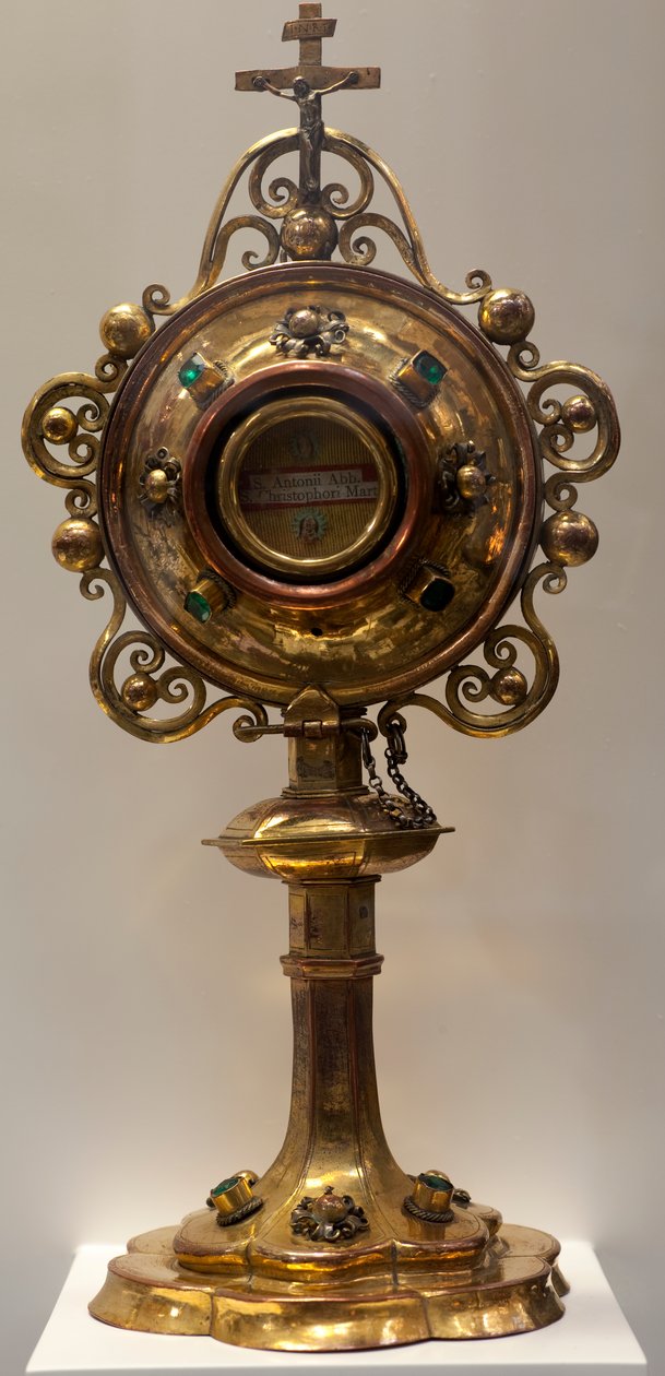 Reliekschrijn van Sint Antoine, Abt en Sint Christophe, martelaar, gemaakt in de Zuidelijke Nederlanden, 1579, Kathedraalschat, Sint-Michiels- en Sint-Goedelekathedraal (metaalwerk) door Dutch School
