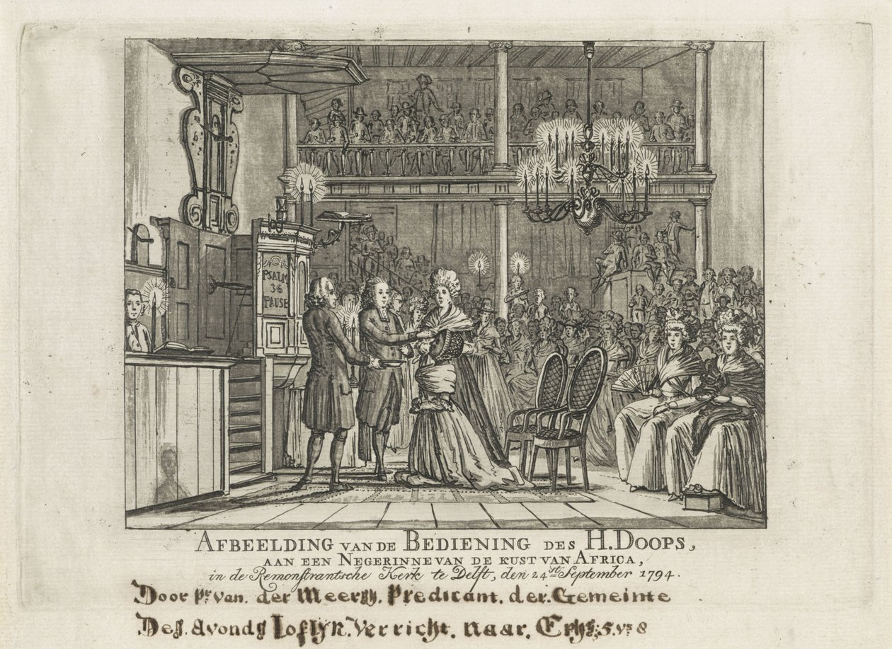 Remonstrantse doop van Afrikaanse vrouw in Delft door Dutch School