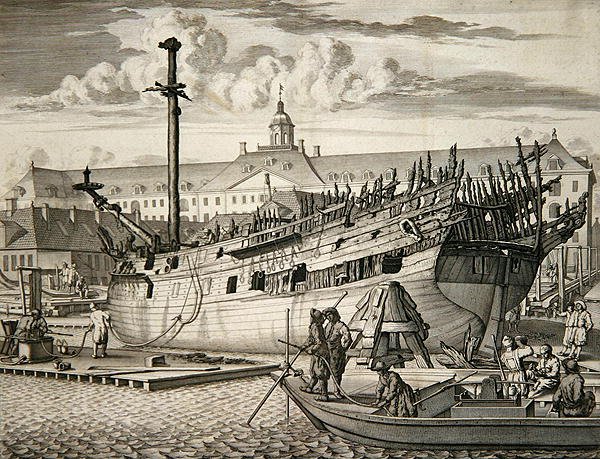 Schip dat in brand vloog voor het Marine Arsenal van de Nederlandse Oost-Indische Compagnie door Dutch School