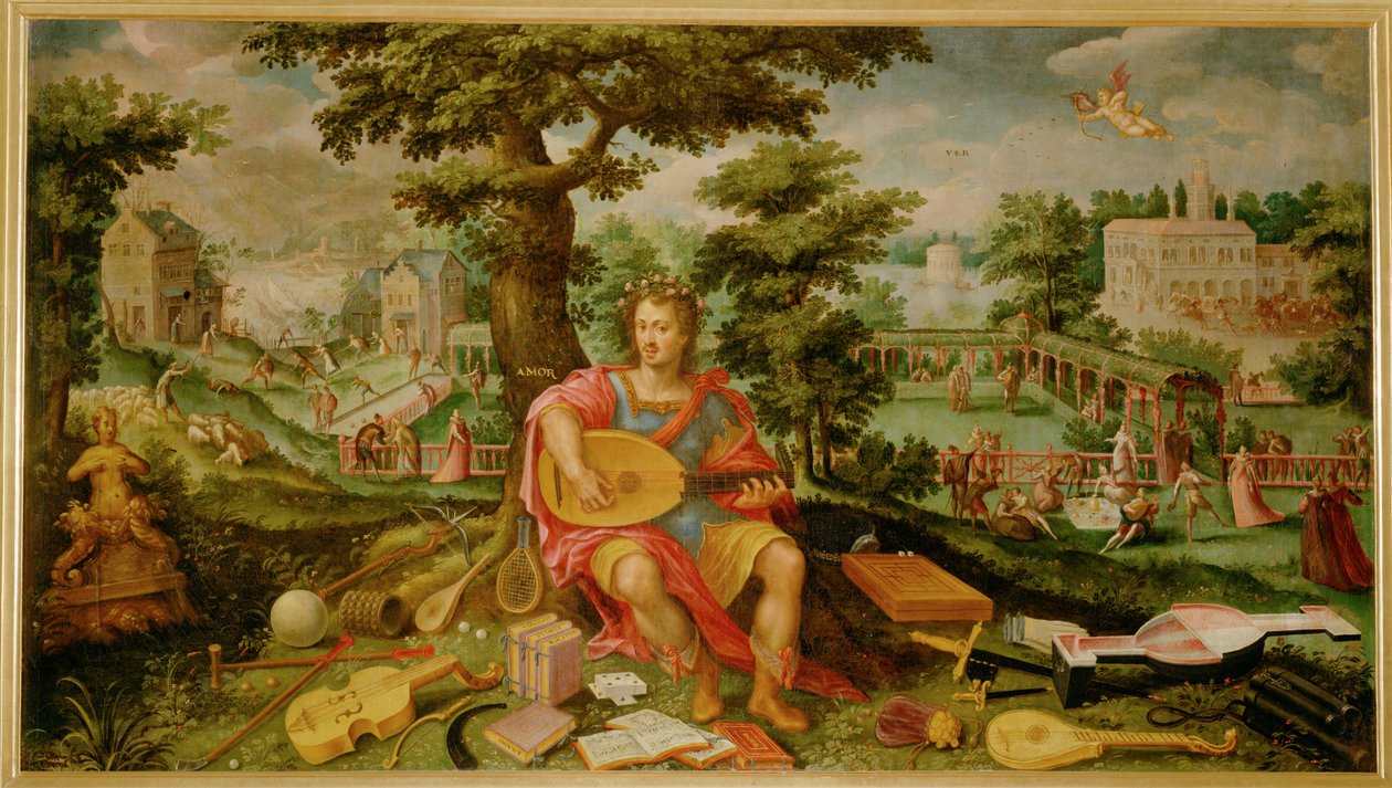 Lente, een van de vier schilderijen met de tijdperken van de mens ... (schilderij op doek) door Dutch School