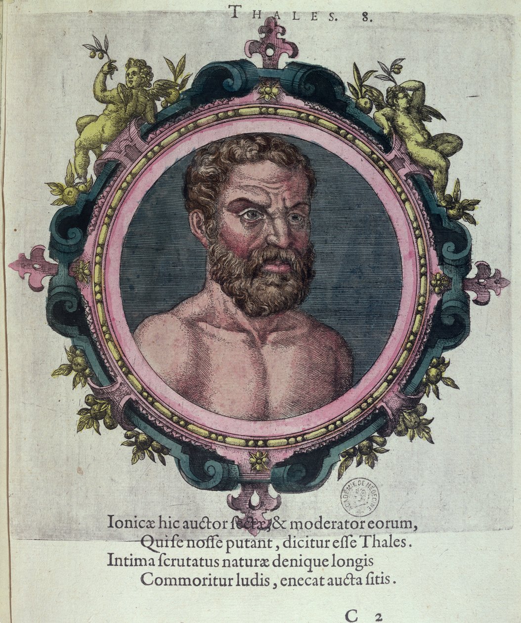 Thales van Milete (c.625-547 v.Chr.), illustratie uit Veterum et Recentium Medicorum Philosophorumque Icones door Johannes Sambucus, gepubliceerd door Plantin in Antwerpen 1574 door Dutch School