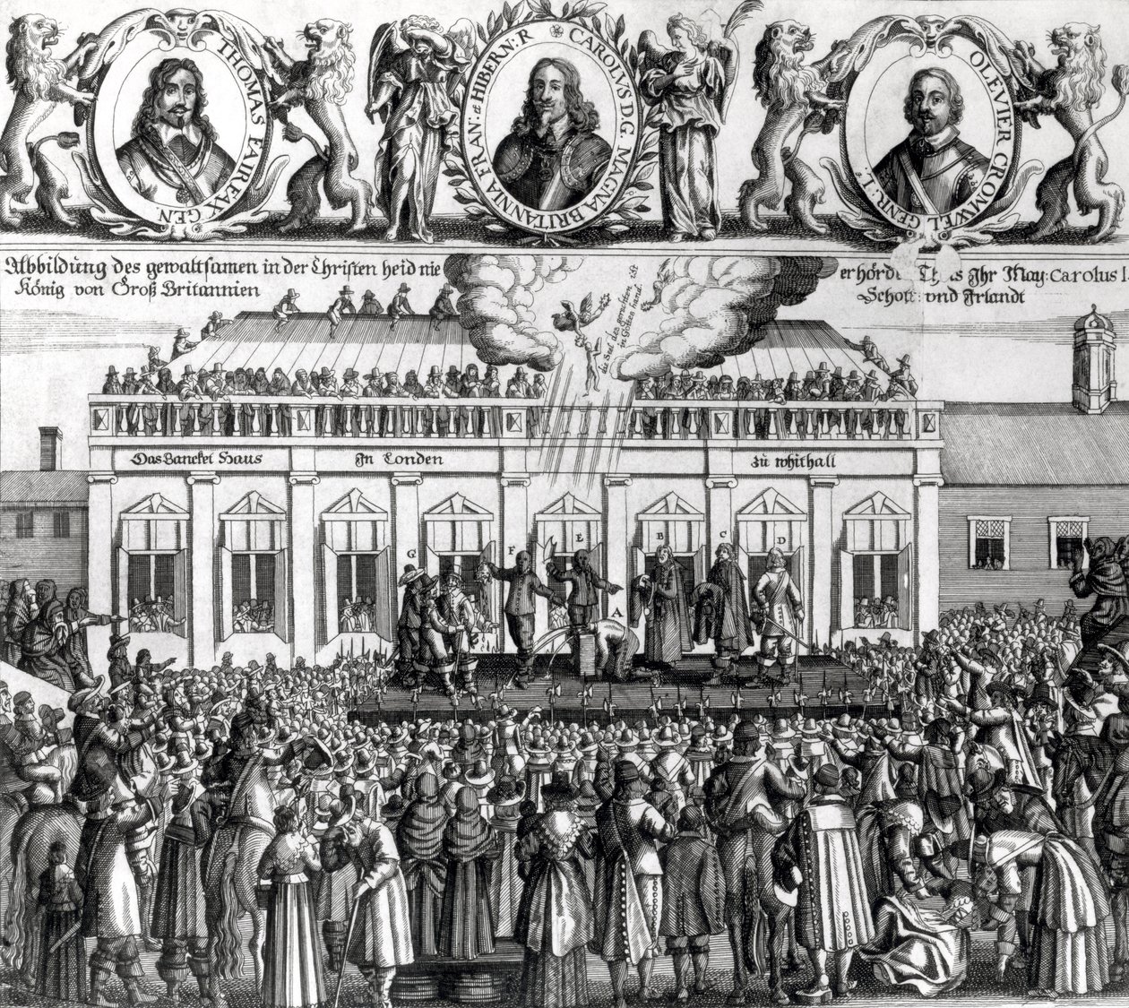 De onthoofding van koning Karel I (1600-49) 1649 (gravure) door Dutch School