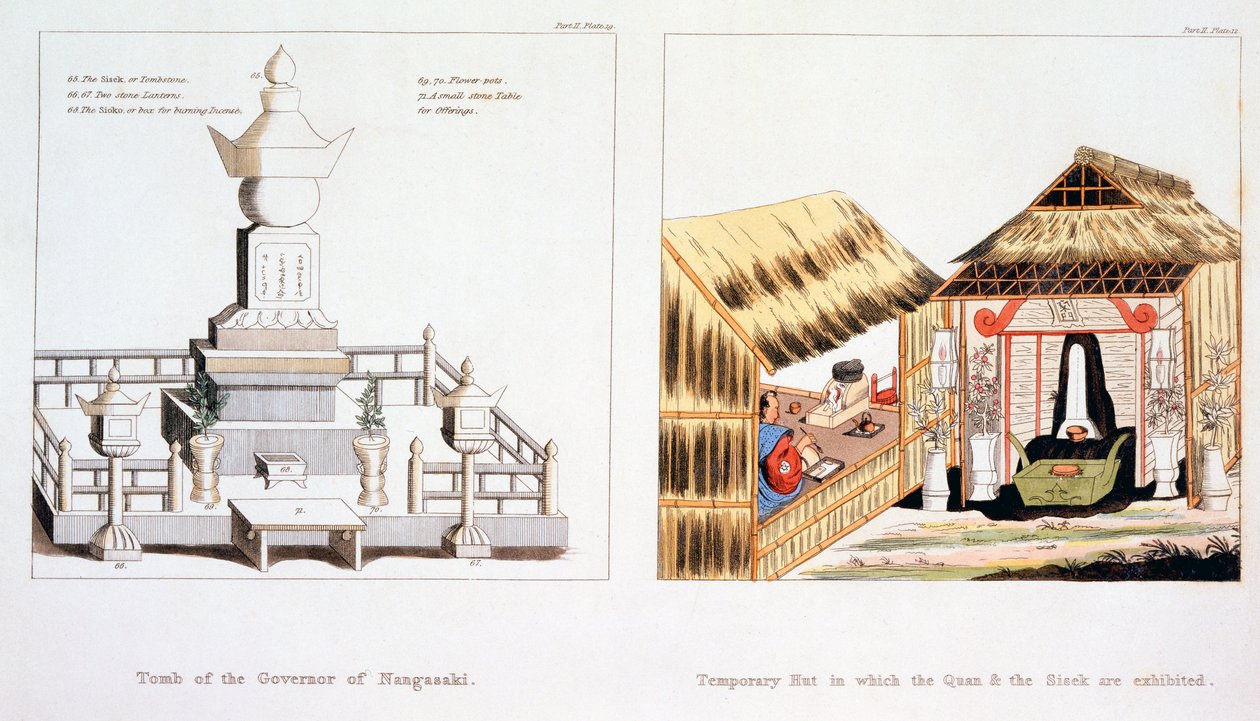 Graf van de Gouverneur van Nagasaki en andere begrafenisartikelen, uit Illustrations of Japan door Issac Titsingh, gepubliceerd Londen 1822 door Dutch School