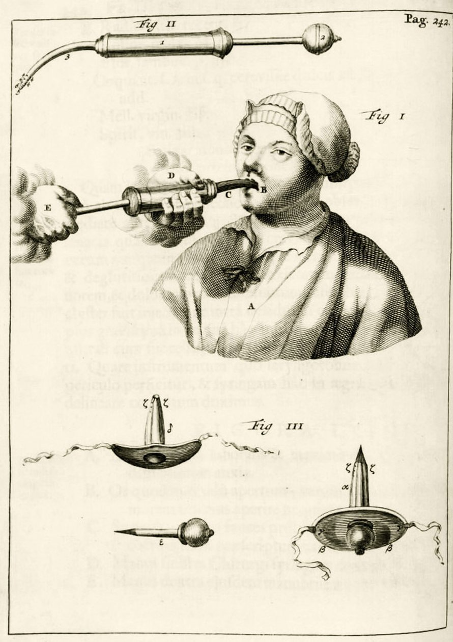 Gebruik van een spuit om een purgeermiddel toe te dienen, uit Exercitationes Practicae circa Medendi Methodum door Frederik Dekkers, 1694 door Dutch School