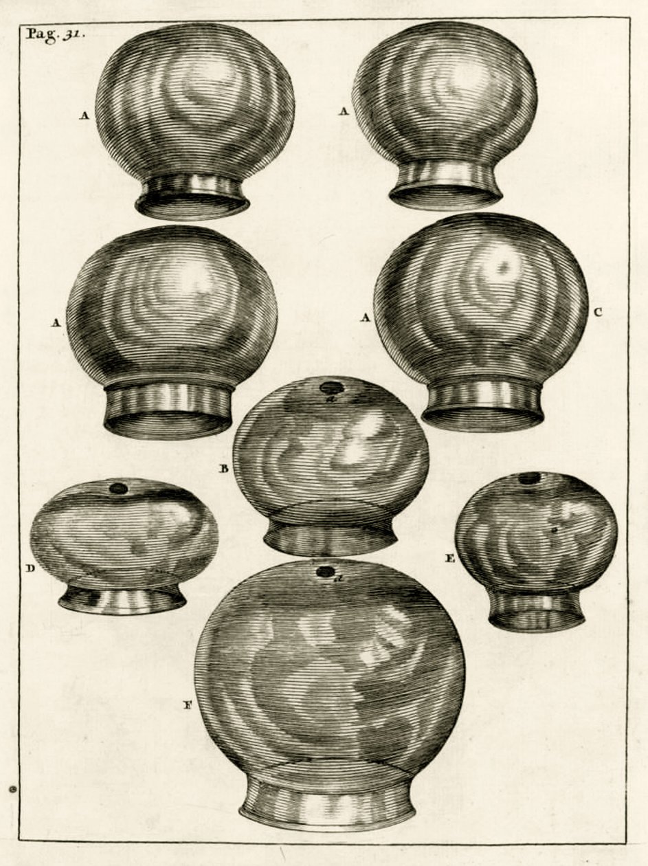 Verschillende kopglazen, uit Exercitationes Practicae circa Medendi Methodum door Frederik Dekkers, 1694 door Dutch School