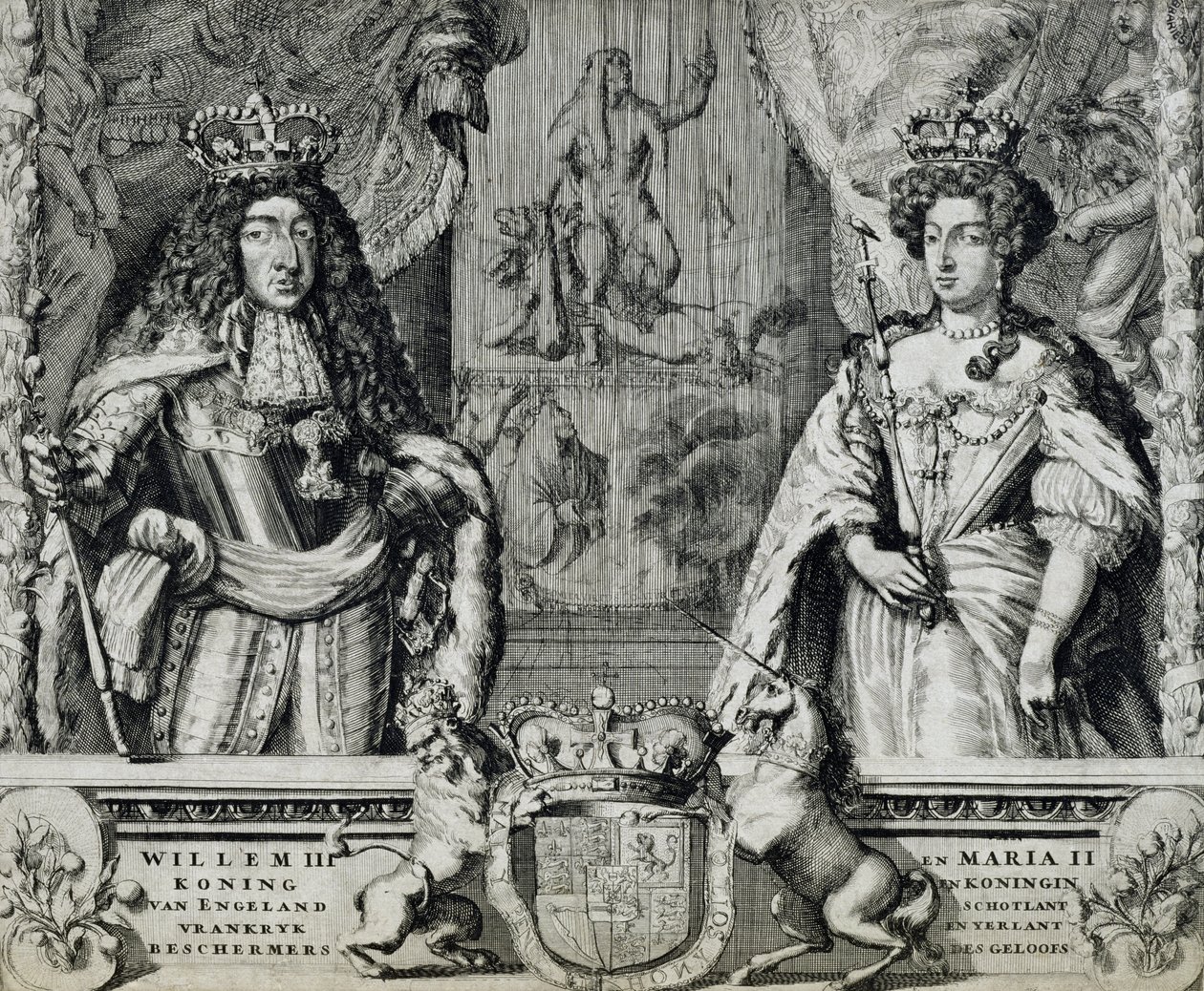 Willem III (1650-1702) en Maria II (1662-94), c.1688-94 door Dutch School