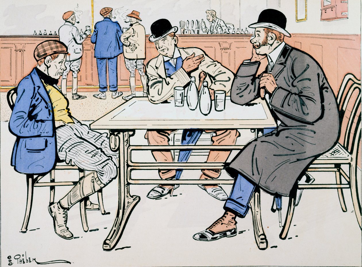 Jockey en trainers in de bar door E. Thelem