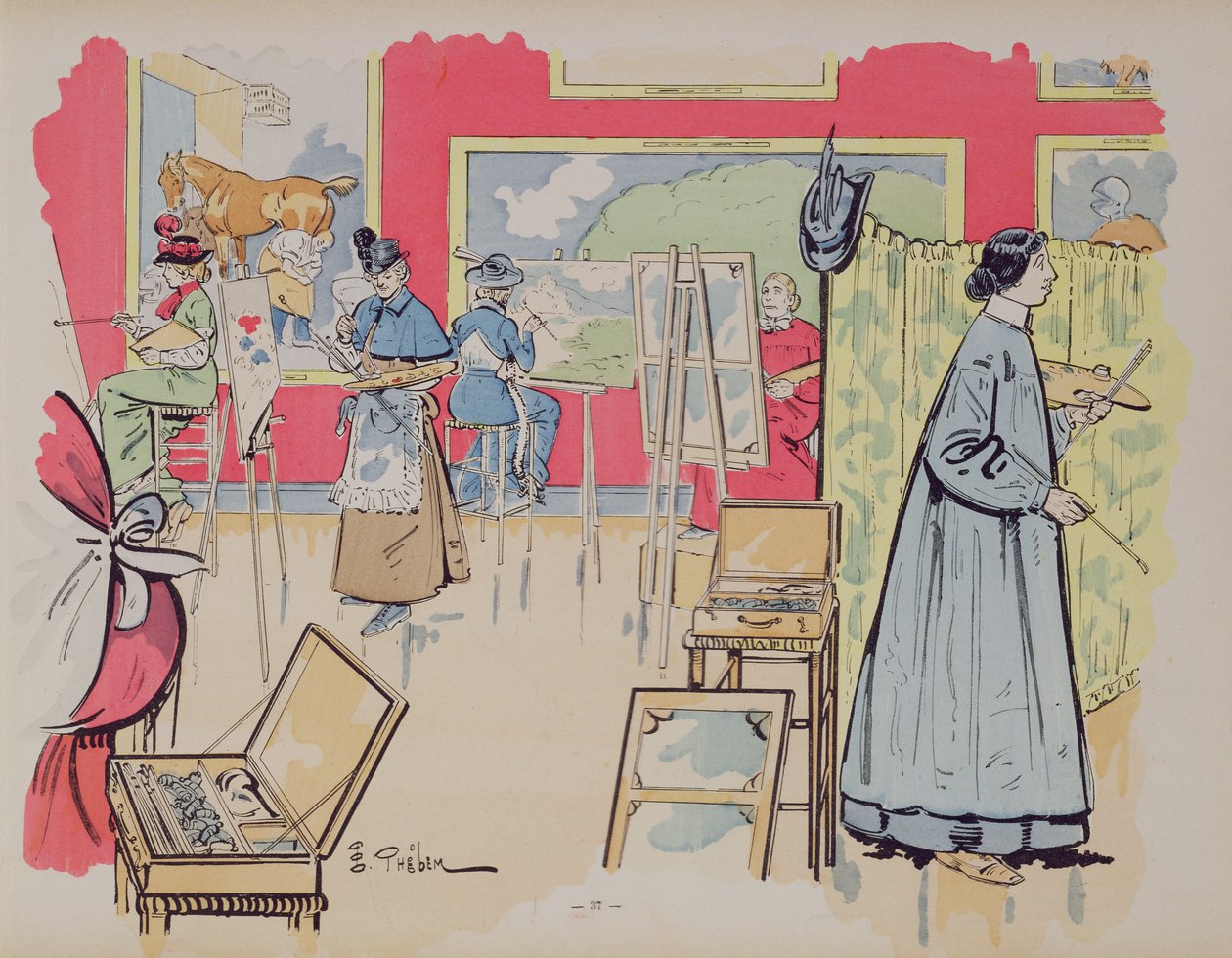 Dames die een schilderles bijwonen door E. Thelem