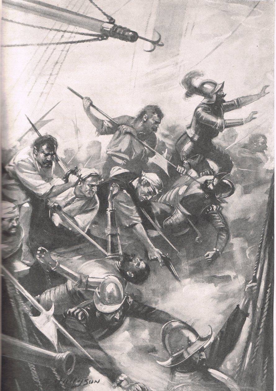 De Engelsen verdrijven de Spanjaarden bij San Juan de Ulua, illustratie uit 