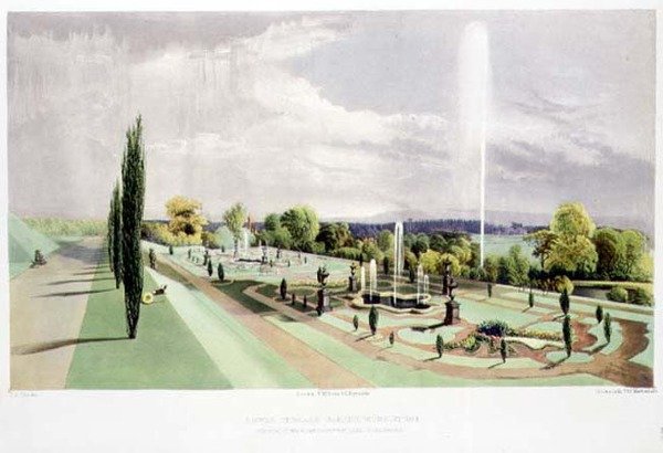 Lage Terrastuin, Worsley Hall, uitgegeven door Thomas McLean door E. Adveno Brooke