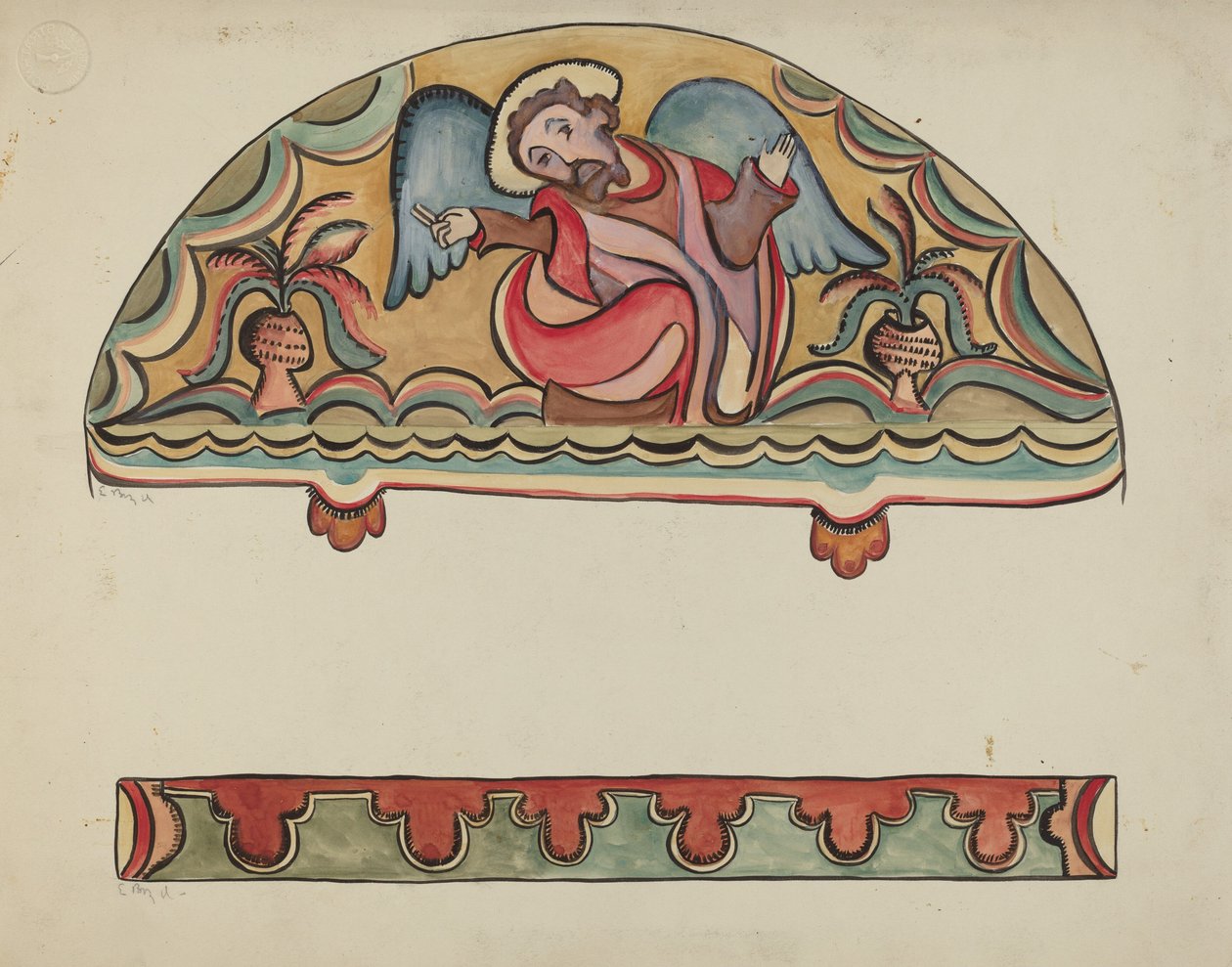 Lunet en Detail van Altaar Kerk bij Sanctuario, Chimayo door E. Boyd