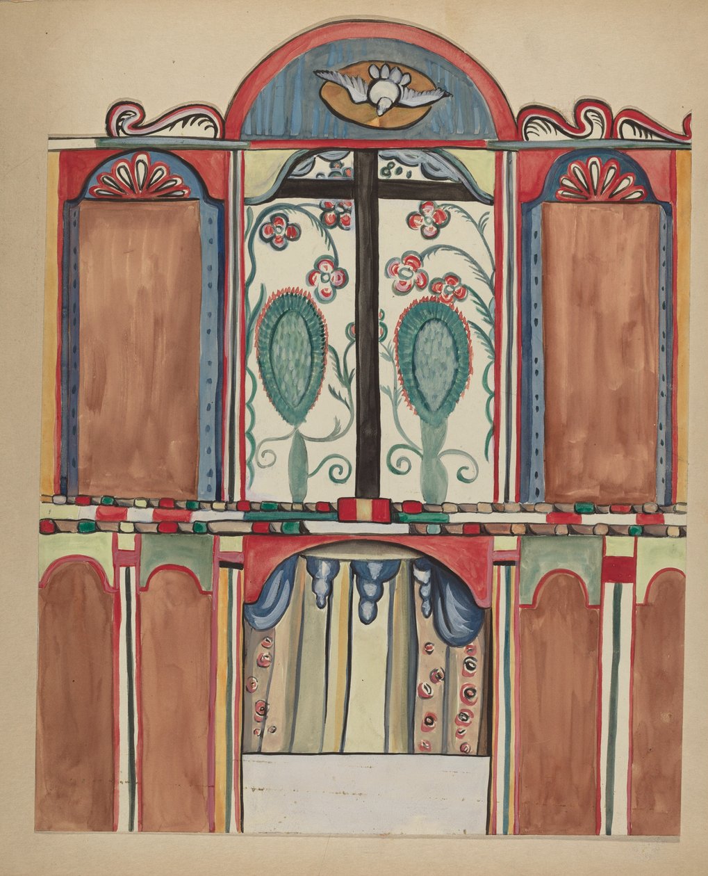 Hoofdaltaar in de Santa Cruz Kerk, Santa Fe County door E. Boyd