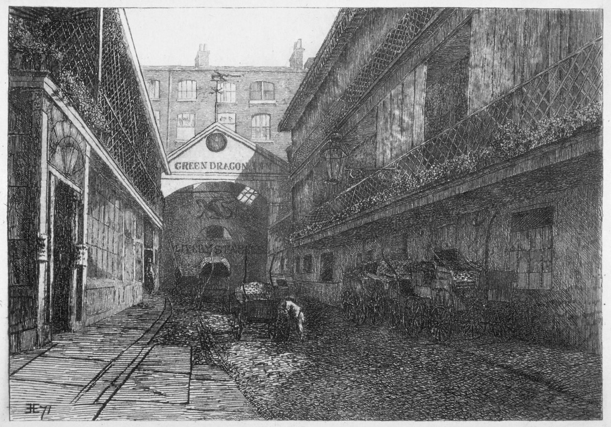 De Groene Draak Inn, Bishopsgate, City of London, 1871 door E Edwards