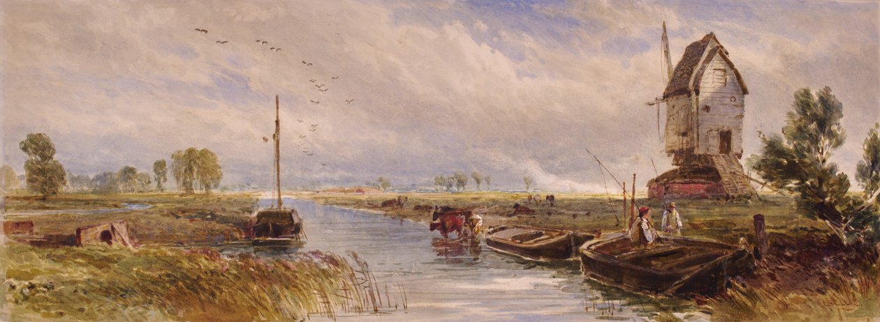 Landschap met molen door E Ellis