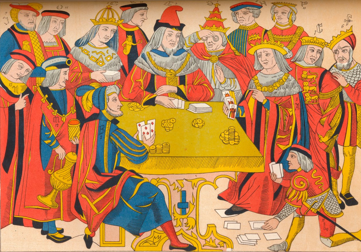 Koningen en edelen die kaarten spelen, 15e eeuw, 1849 door E. Hauger