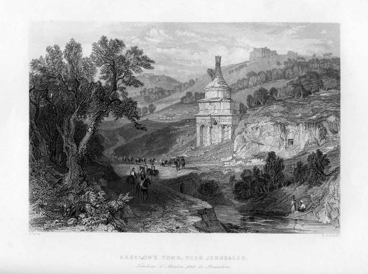 Absaloms graf, nabij Jeruzalem, Israël, 1841 door E. Redclyffe