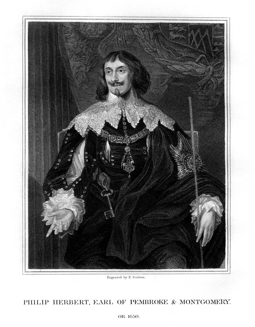 Philip Herbert, 4e graaf van Pembroke, hoveling en politicus, 1828 door E. Scriven