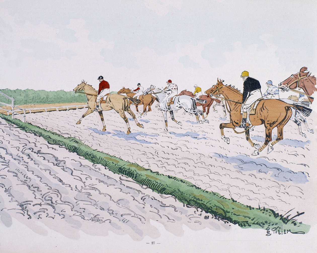 Paardenrennen - tekening door Thelem door E. Thelem