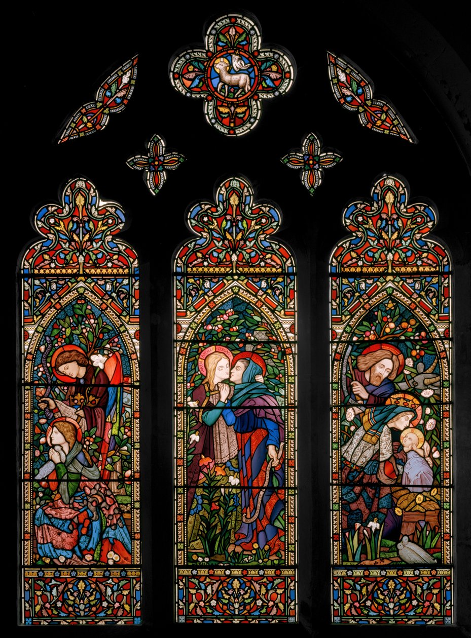 De Aankondiging, het Bezoek en de Geboorte, c.1860 door E. and Halliday Burne Jones