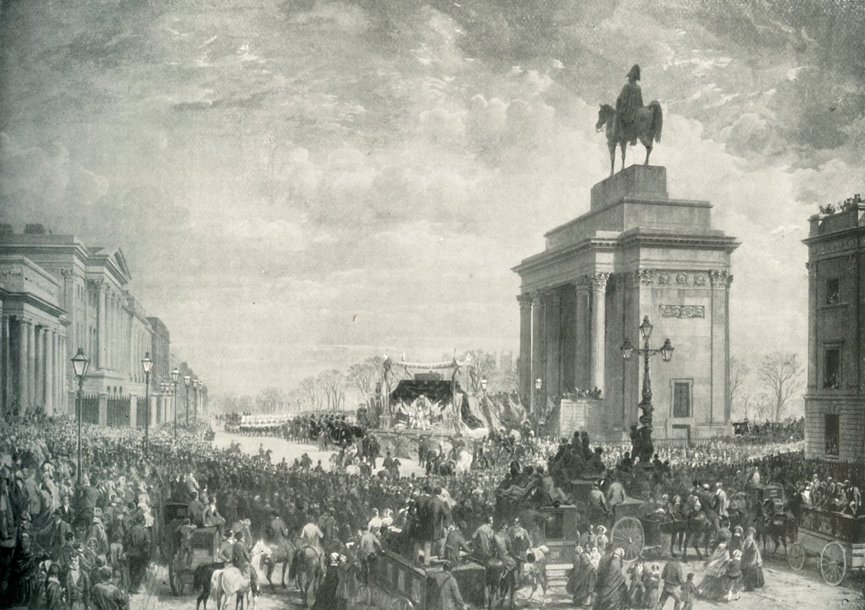 De begrafenis van de hertog van Wellington langs Apsley House, 18 november 1852 door E. and S. Woodbury