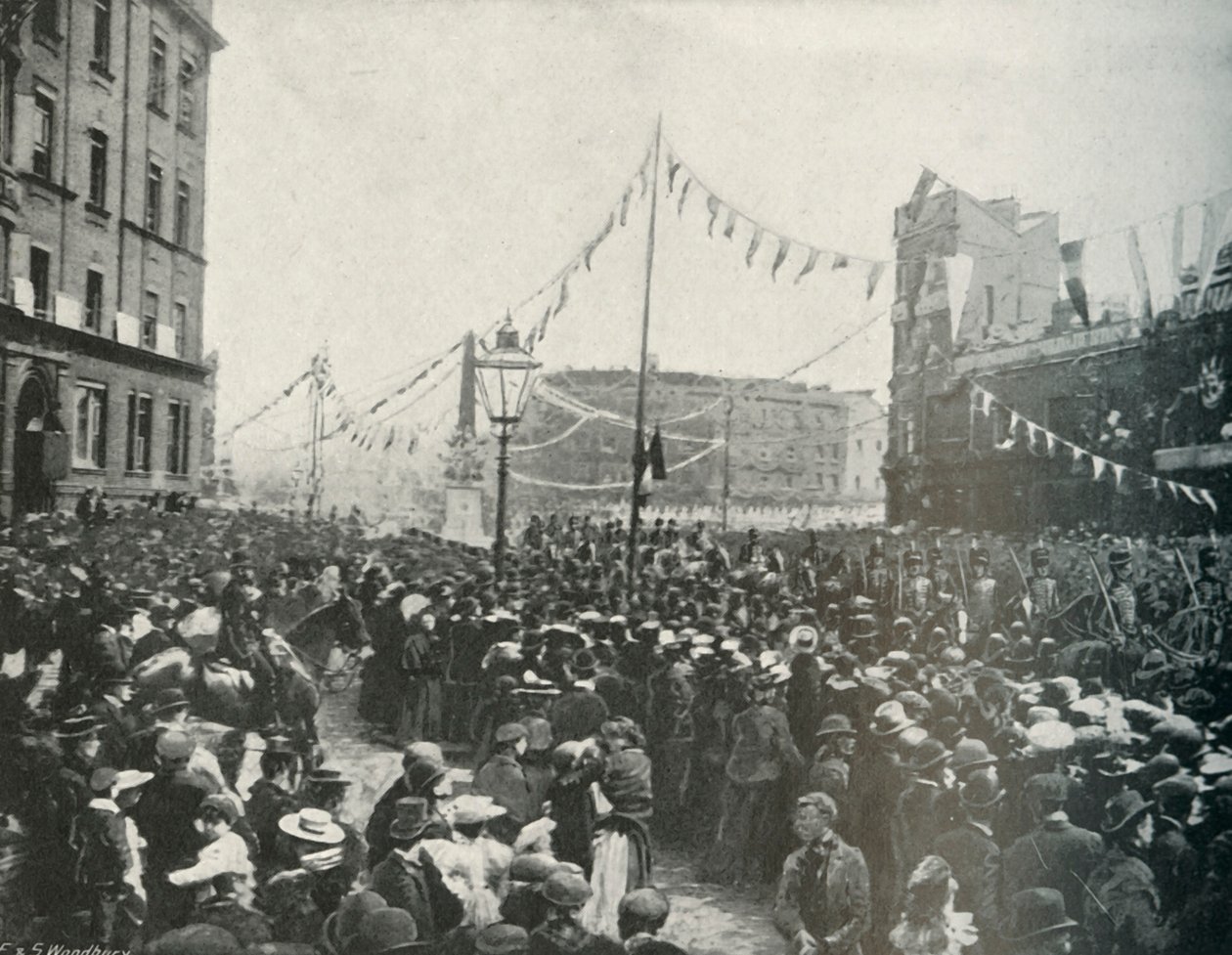 De Koninklijke Processie: De Koninklijke Rijdende Artillerie passeert St. Georges Circus, Borough, 1897 door E. and S. Woodbury