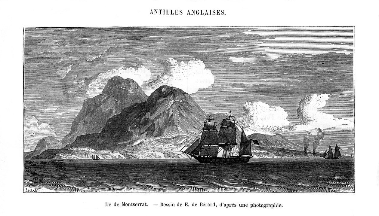 Het eiland Montserrat in de Caribische Zee, 19e eeuw door E de Berard
