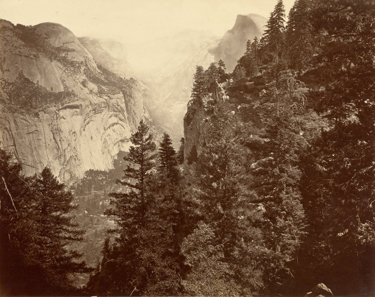 Tenaya Canyon vanaf Union Point, Vallei van Yosemite, 1872 door Eadweard Muybridge