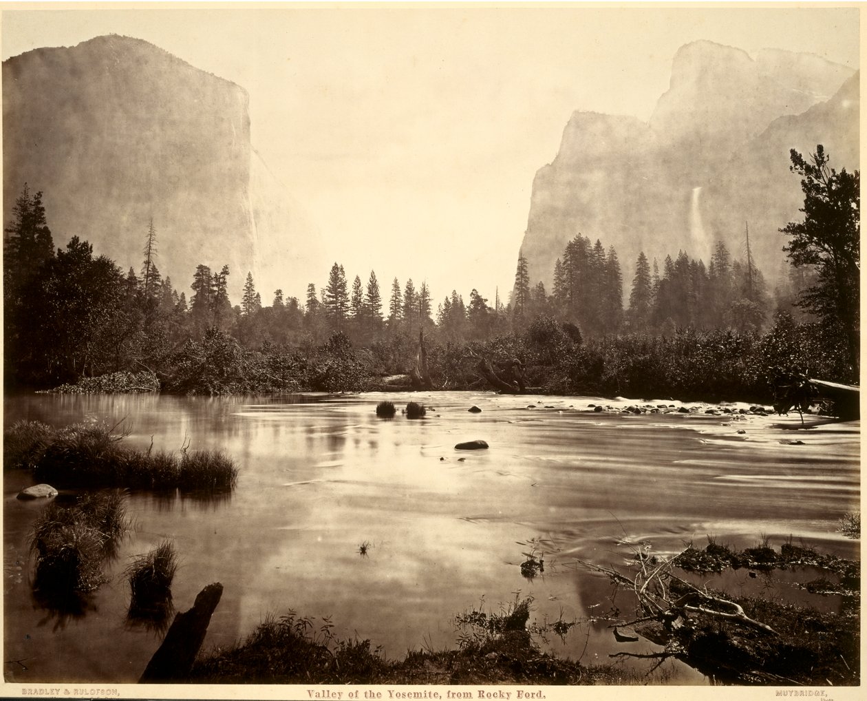Vallei van Yosemite, vanaf Rocky Ford door Eadweard Muybridge