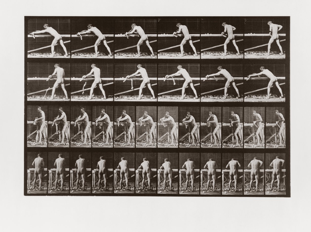 Man die hout schaaf, Plaat 379 uit Animal Locomotion, 1887 door Eadweard Muybridge