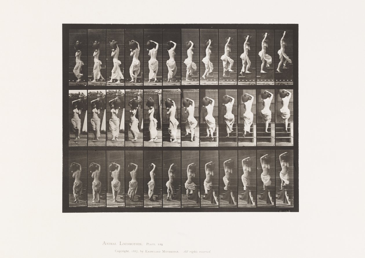 Plaat 105. Draaien, Trap Oplopen, Waterkruik op Linker Schouder door Eadweard Muybridge