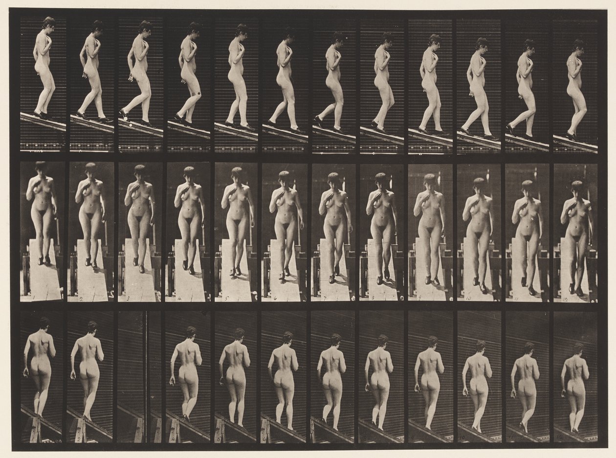 Plaat 119. Helling Afdalen, Rechterhand op Borst (Schoenen) door Eadweard Muybridge
