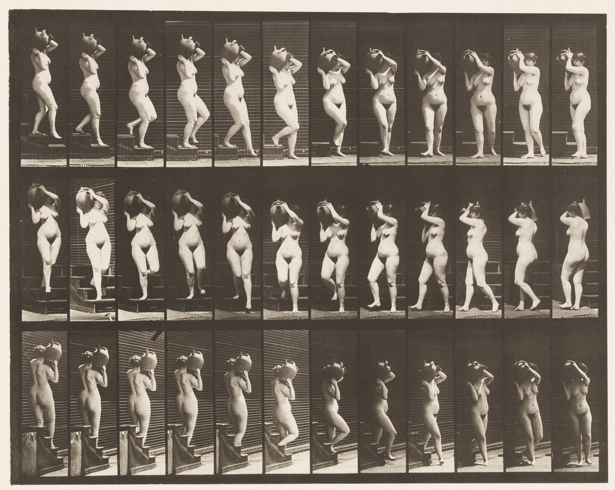 Trap aflopen; waterkruik op rechter schouder draaien door Eadweard Muybridge