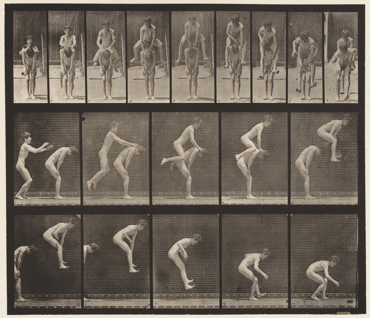 Plaat 167. Springen; over de rug van een jongen (kikkersprong) door Eadweard Muybridge