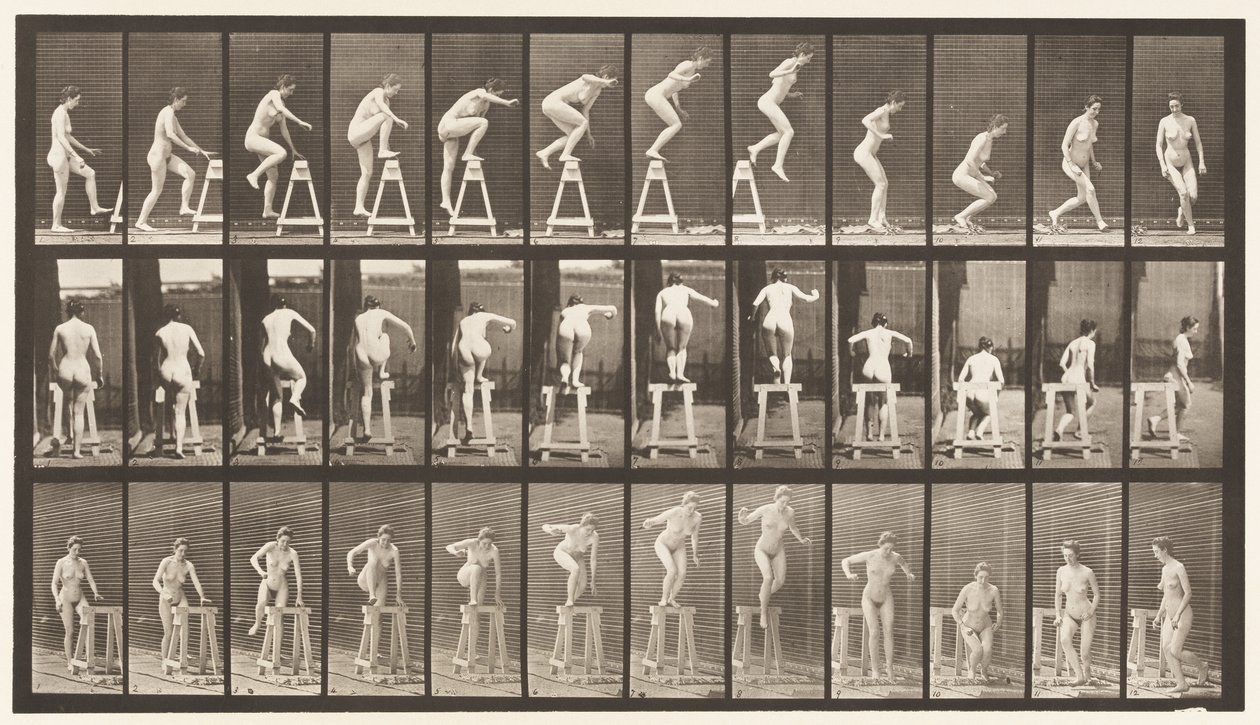 Plaat 171. Op een stut stappen; Naar beneden springen, draaien door Eadweard Muybridge