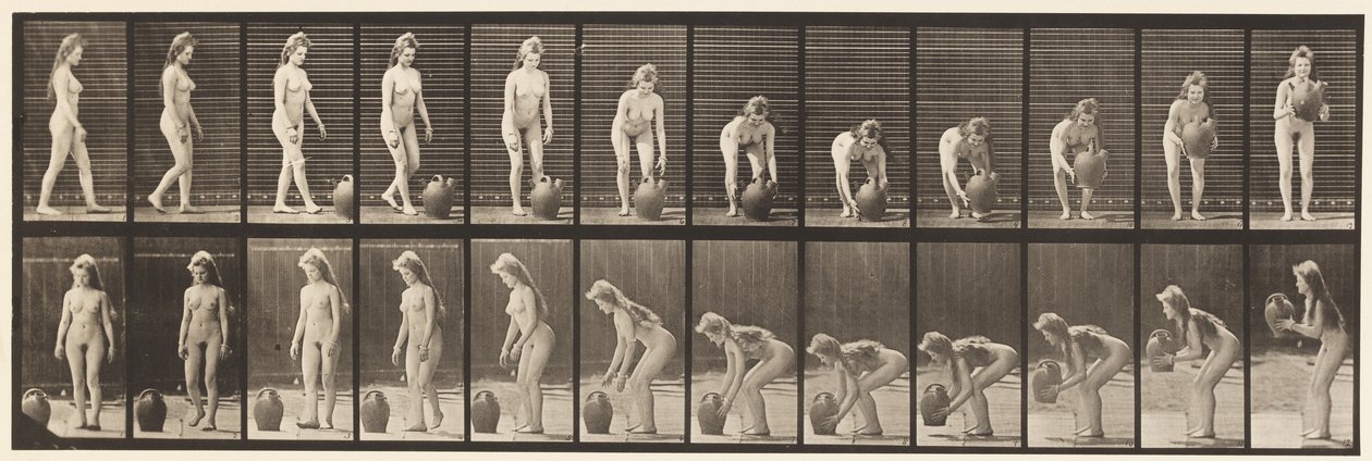 Plaat 228. Draaien en waterkruik van de grond tillen door Eadweard Muybridge