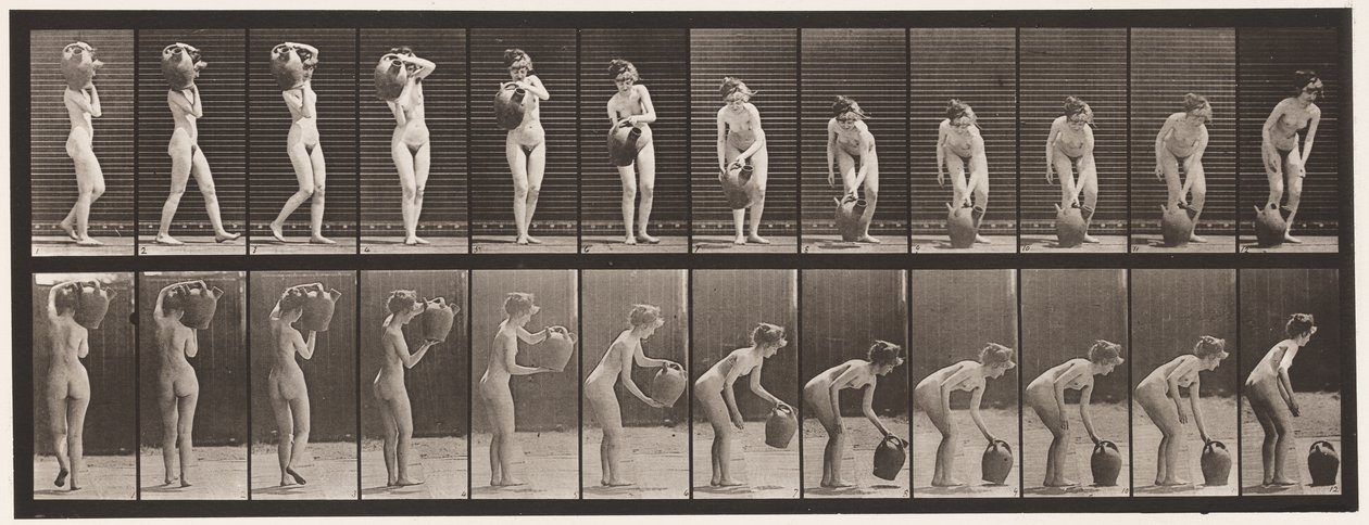 Plaat 235. Draaien en waterkruik van schouder naar grond verplaatsen, 1872-1885 door Eadweard Muybridge
