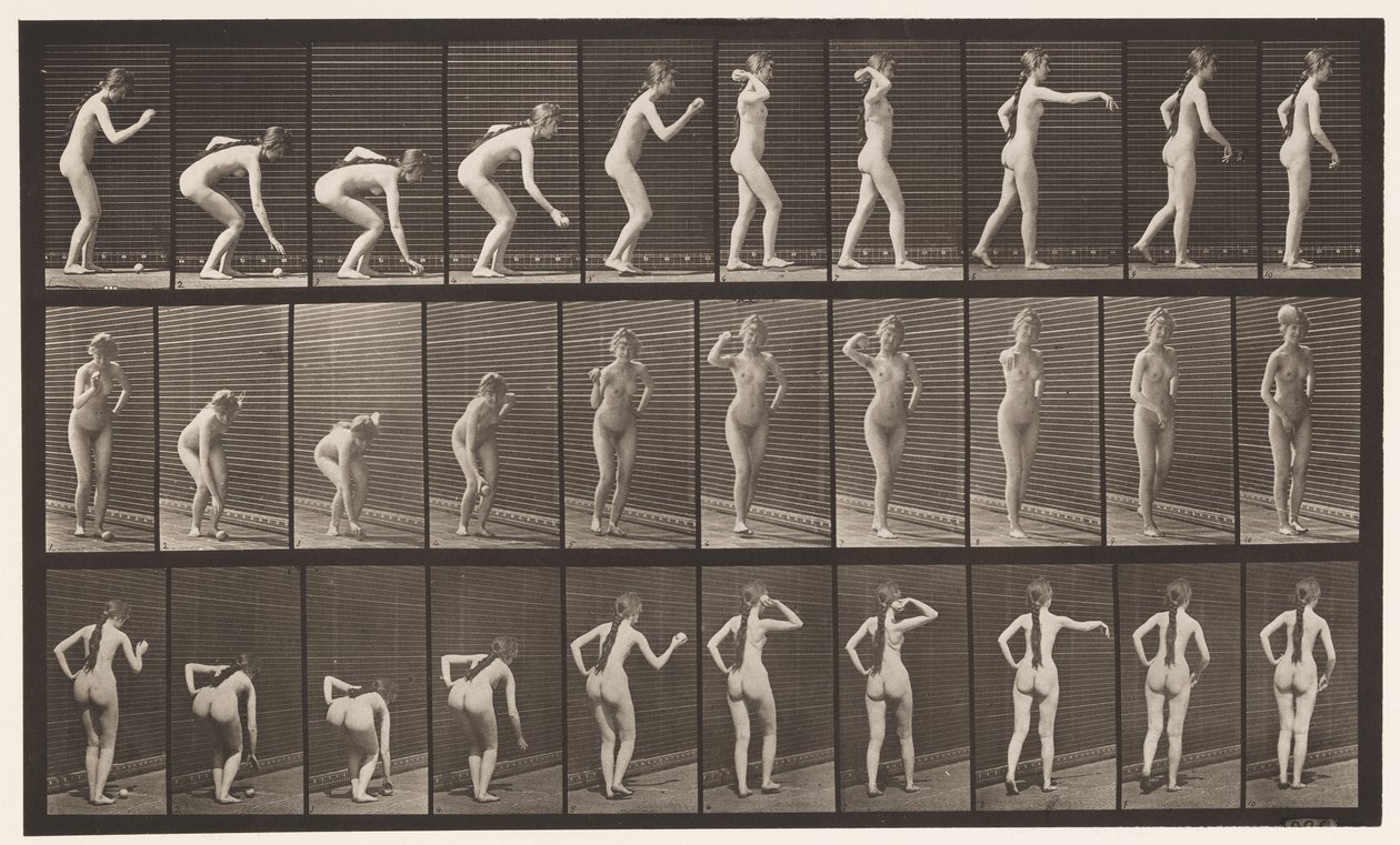 Plaat 304. Een Bal Oppakken en Gooien door Eadweard Muybridge