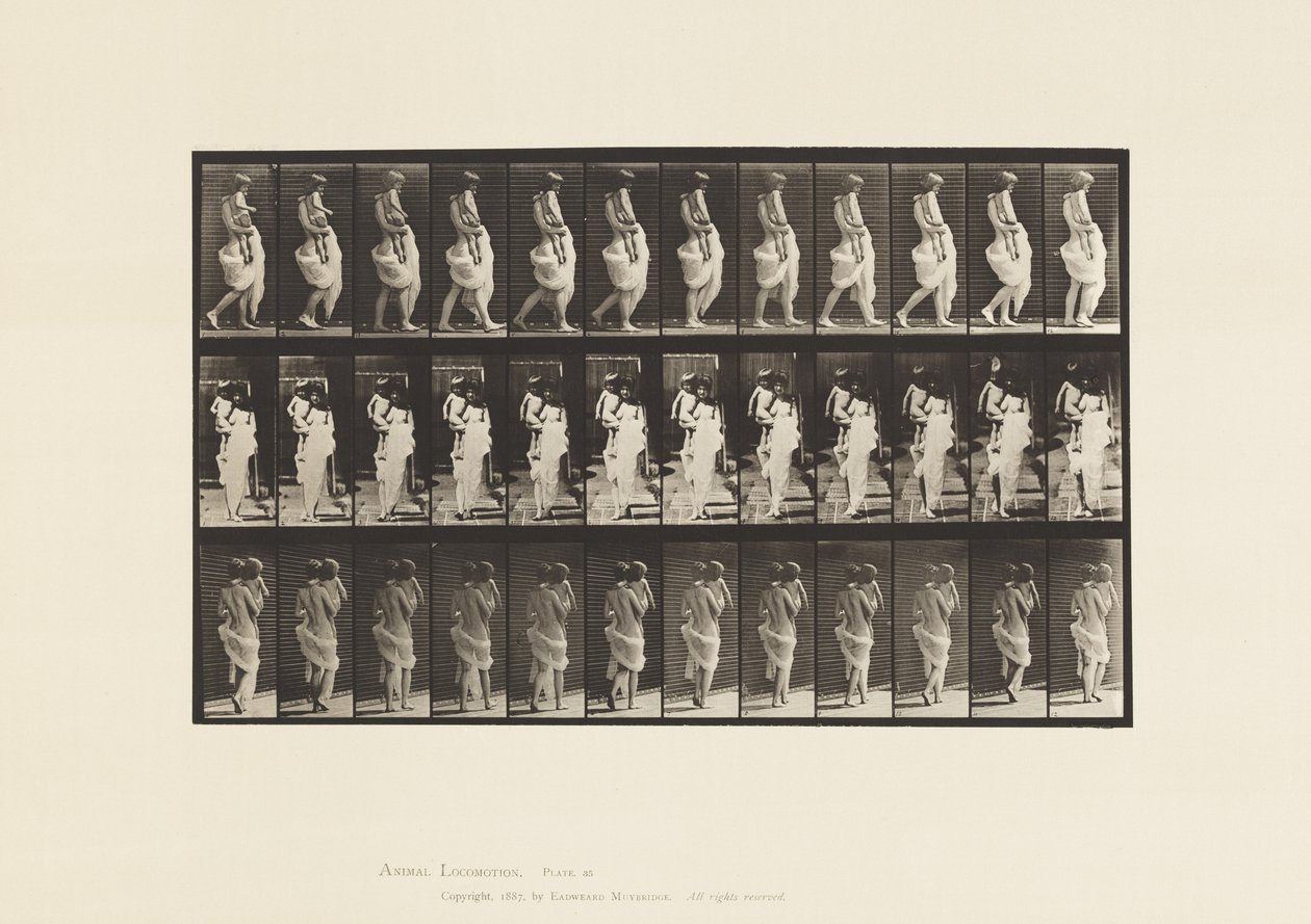 Lopen, kind dragen door Eadweard Muybridge