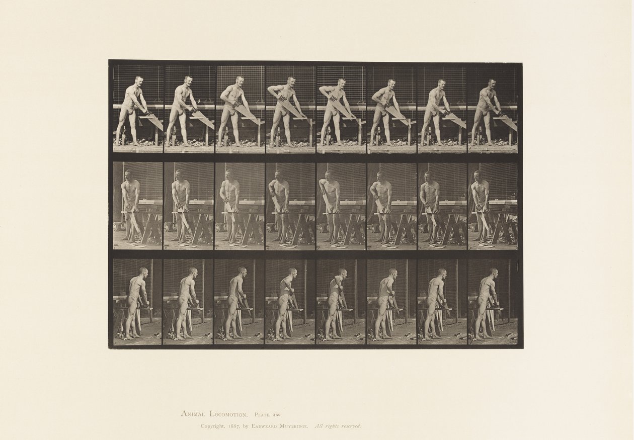 Timmerman, zagen door Eadweard Muybridge