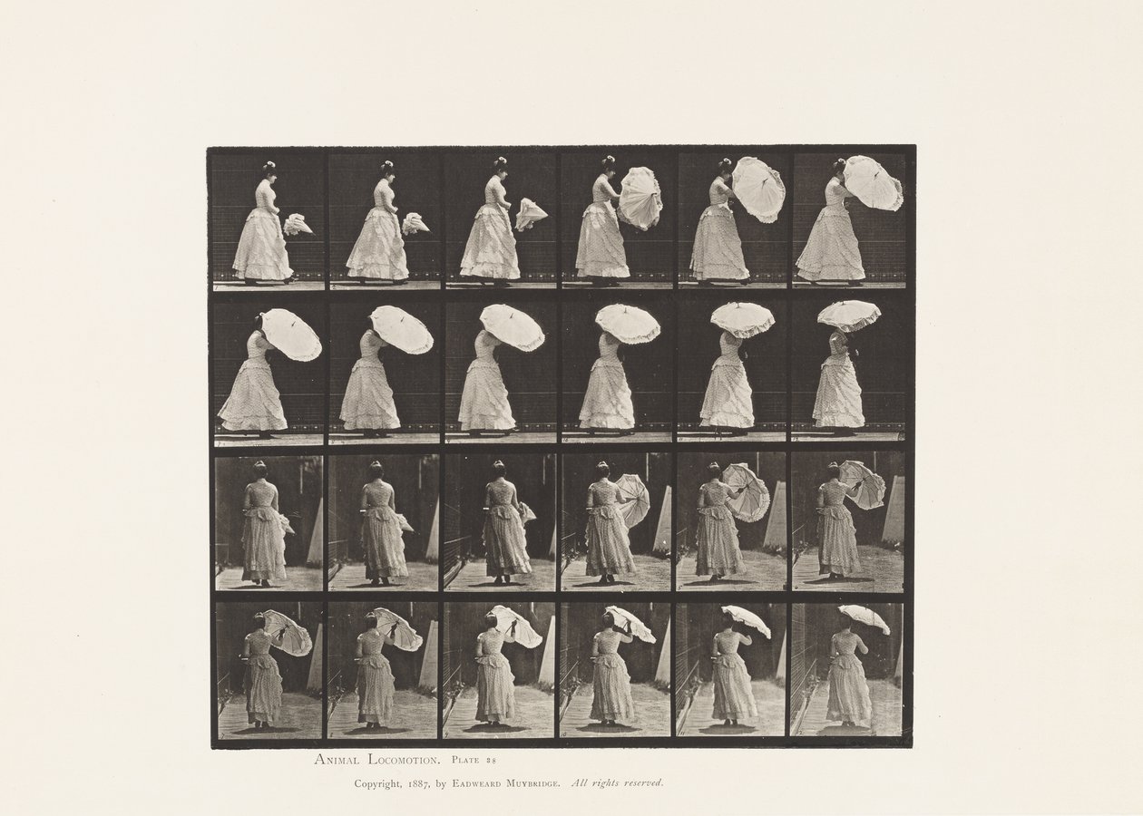 Lopen, parasol openen door Eadweard Muybridge